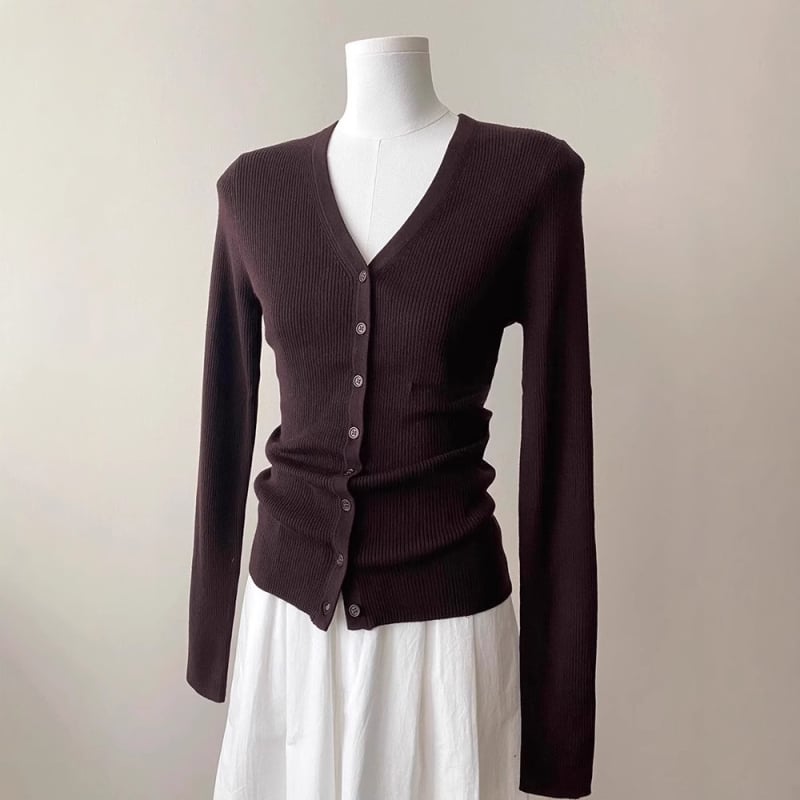 Ženski kardigan s V-izrezom, vuneno-mješani materijal, uski kroj, elegantan gradski stil