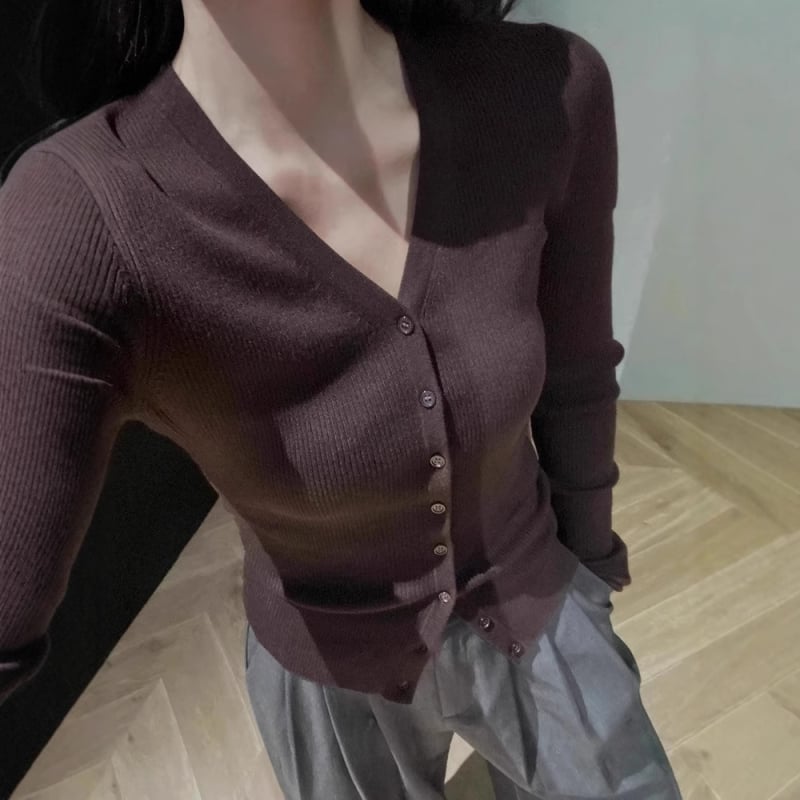 Ženski kardigan s V-izrezom, vuneno-mješani materijal, uski kroj, elegantan gradski stil