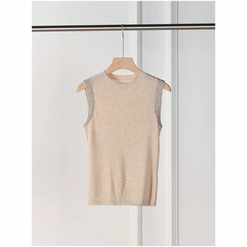 Γυναικείο πλεκτό τοπ από μαλλί χωρίς μανίκια — εφαρμοστό, κοντό μήκος, στρογγυλός λαιμός, μονόχρωμο, 80-90% μαλλί με <30% μεταξιού Mulberry