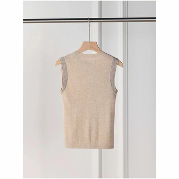 Γυναικείο πλεκτό τοπ από μαλλί χωρίς μανίκια — εφαρμοστό, κοντό μήκος, στρογγυλός λαιμός, μονόχρωμο, 80-90% μαλλί με <30% μεταξιού Mulberry