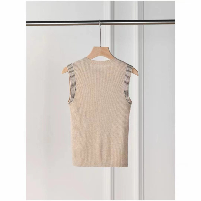 Γυναικείο πλεκτό τοπ από μαλλί χωρίς μανίκια — εφαρμοστό, κοντό μήκος, στρογγυλός λαιμός, μονόχρωμο, 80-90% μαλλί με <30% μεταξιού Mulberry