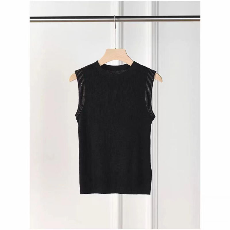 Γυναικείο πλεκτό τοπ από μαλλί χωρίς μανίκια — εφαρμοστό, κοντό μήκος, στρογγυλός λαιμός, μονόχρωμο, 80-90% μαλλί με <30% μεταξιού Mulberry