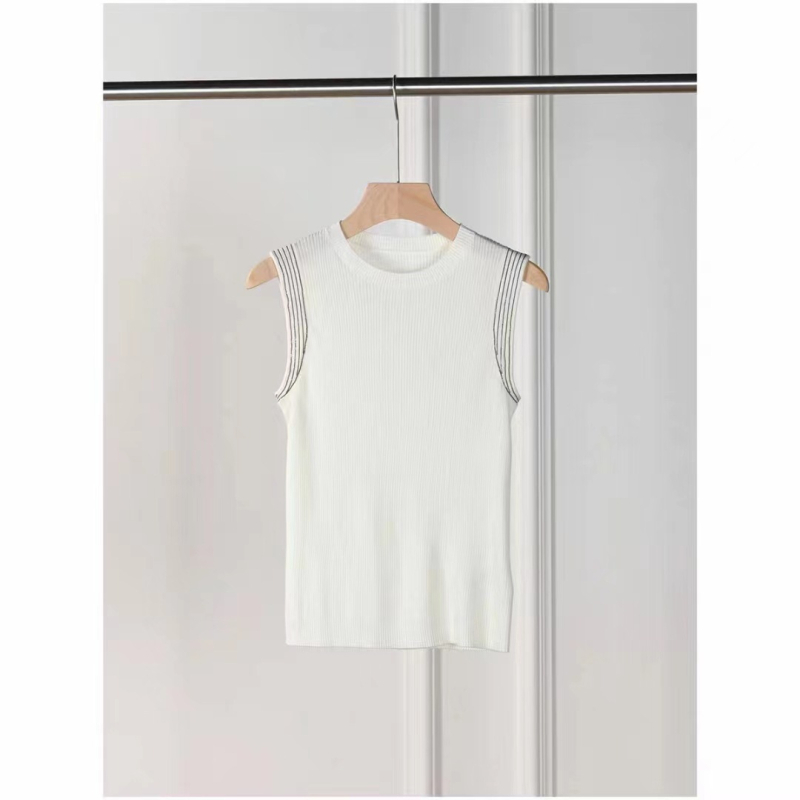 Γυναικείο πλεκτό τοπ από μαλλί χωρίς μανίκια — εφαρμοστό, κοντό μήκος, στρογγυλός λαιμός, μονόχρωμο, 80-90% μαλλί με <30% μεταξιού Mulberry