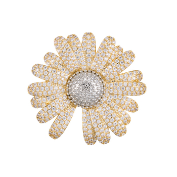 Брошка маргаритка — меден сплав с истинско златно покритие, микро поставени циркони, дизайн цвете