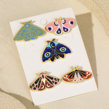 Брошка серия Пеперуда в карикатурен стил — цинкова сплав, дизайн с капещо масло, 5-частен комплект за дами