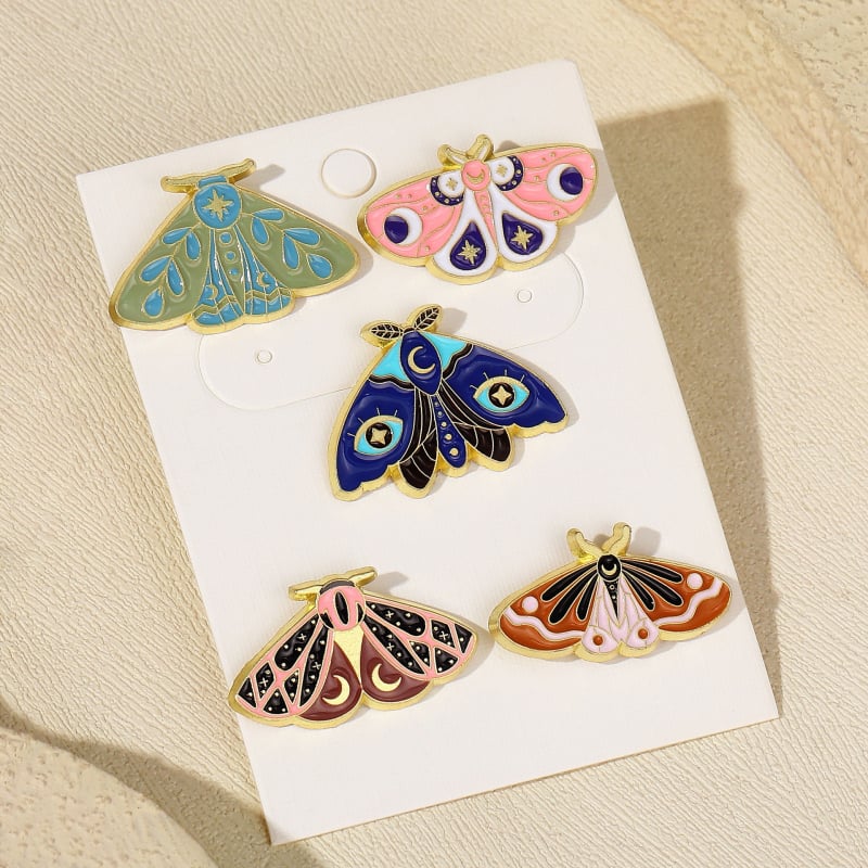 Брошка серия Пеперуда в карикатурен стил — цинкова сплав, дизайн с капещо масло, 5-частен комплект за дами