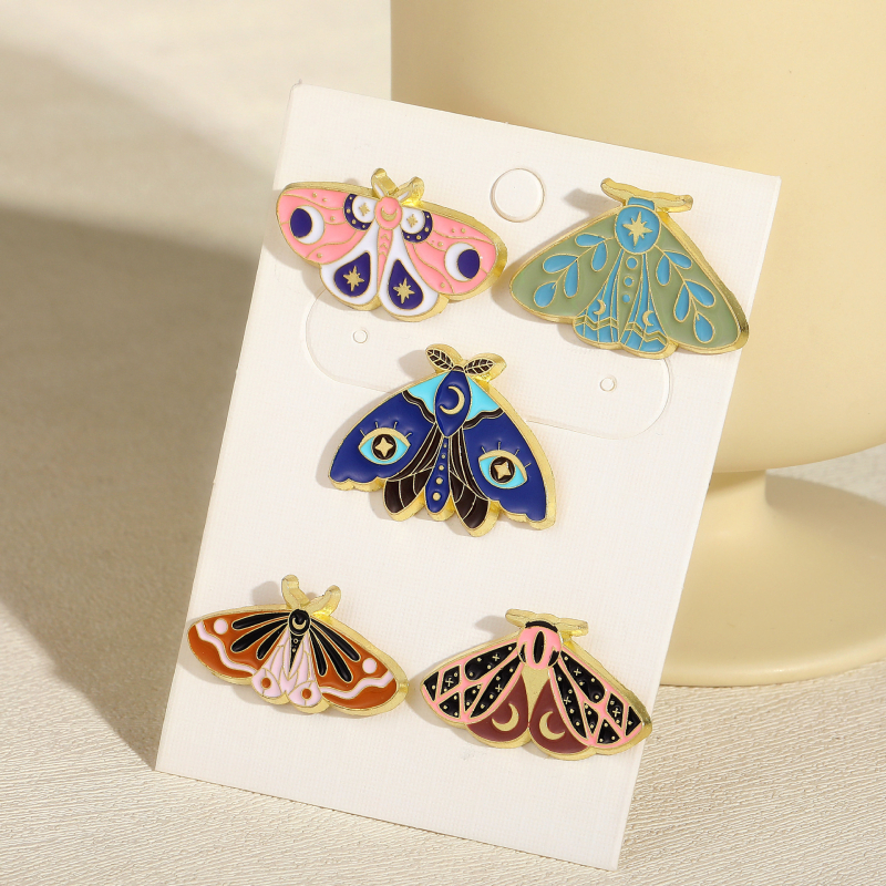 Брошка серия Пеперуда в карикатурен стил — цинкова сплав, дизайн с капещо масло, 5-частен комплект за дами