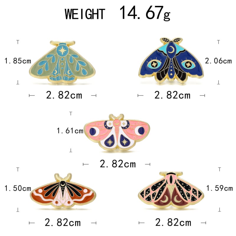 Брошка серия Пеперуда в карикатурен стил — цинкова сплав, дизайн с капещо масло, 5-частен комплект за дами
