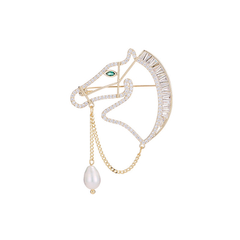 Liyu Jewelry Životinjska broš - bakrena s cirkonima, ugradnja, unisex, lagani luksuz, Zodijak konja