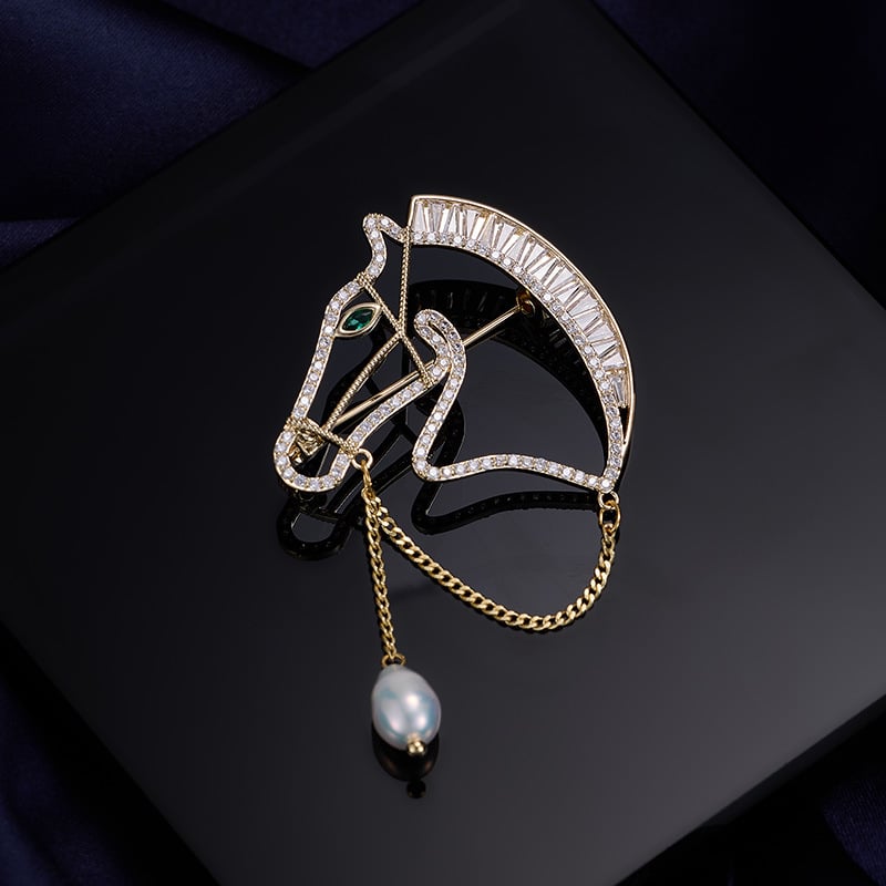 Liyu Jewelry Životinjska broš - bakrena s cirkonima, ugradnja, unisex, lagani luksuz, Zodijak konja