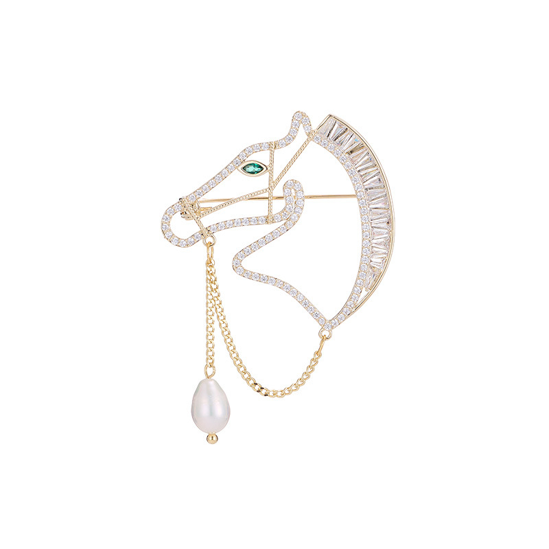 Liyu Jewelry Životinjska broš - bakrena s cirkonima, ugradnja, unisex, lagani luksuz, Zodijak konja