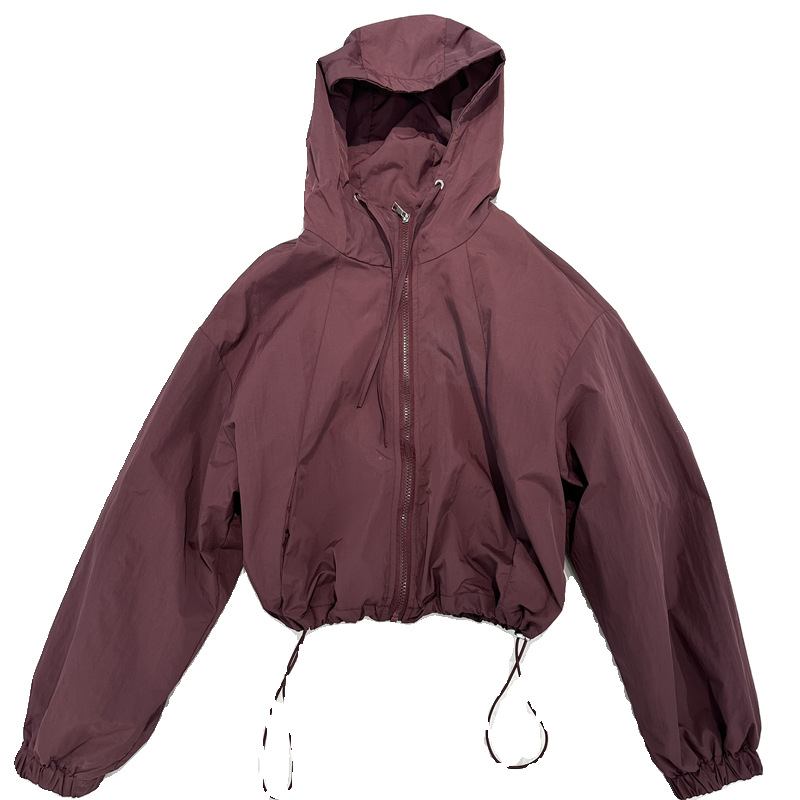Ženska windbreaker jakna s kapuljom, šnira za podešavanje, širok kroj, zip, poliester