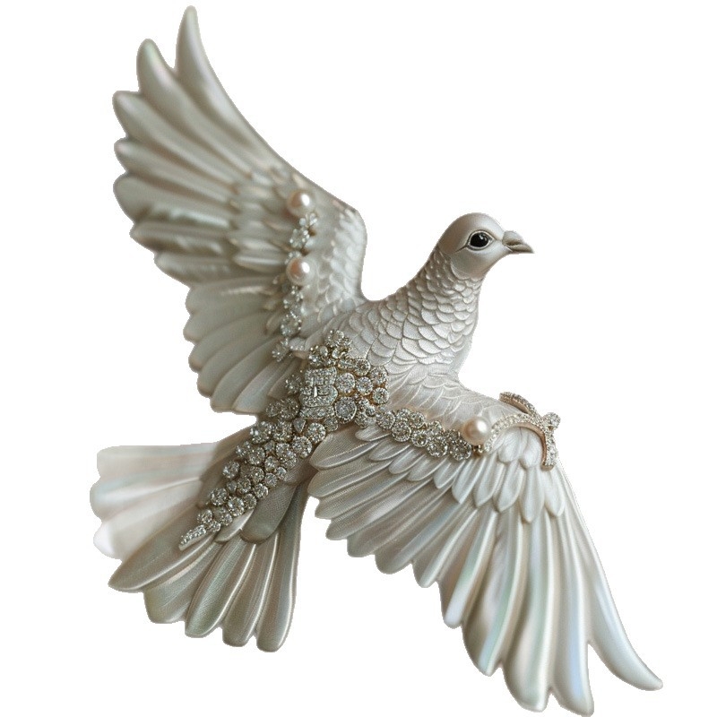 Bakrena broš Spirit Heart Made — dizajnerski originalni model goluba mira, stil Dove of Peace, elektroplating, dekorativni dodatak