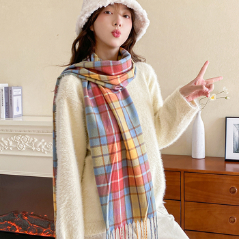 Женски шал с каре, полиестер, жакардово тъкане, топъл, корейски вдъхновен стил