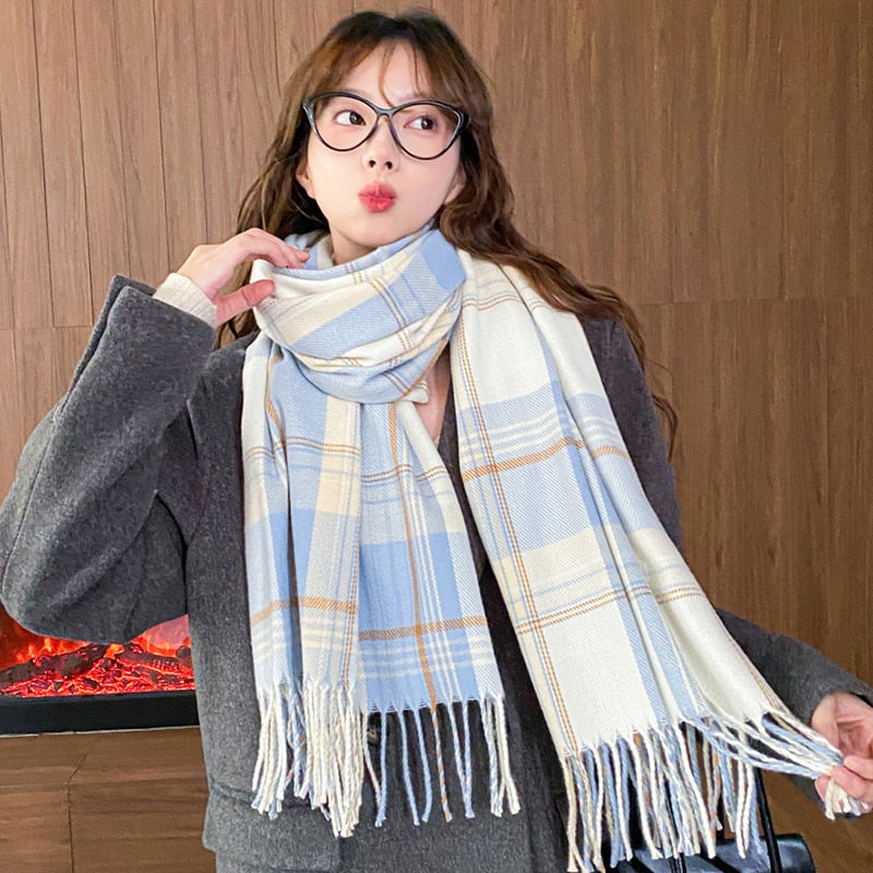 Женски шал с каре, полиестер, жакардово тъкане, топъл, корейски вдъхновен стил