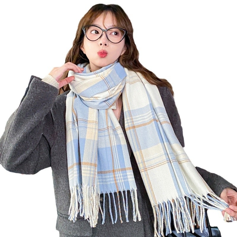 Женски шал с каре, полиестер, жакардово тъкане, топъл, корейски вдъхновен стил