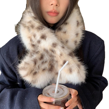Korejski stil šal od umjetne krzna s leopardovim uzorkom i zaštitom za uši, warp-knit od akrila, pogodan za sve sezone