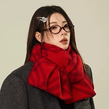 Шал с каре модел, полиестерна тъкан, warp-knit, корейски стил, зимен аксесоар за дами