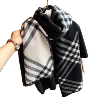 Шал с каре модел, полиестерна тъкан, warp-knit, корейски стил, зимен аксесоар за дами