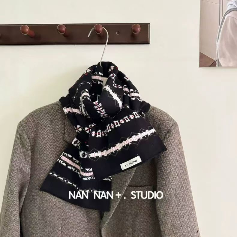 Ženski prugasti saten pleteni šal – umjetni kašmír, poliester, dugačak, pletenje, otisak i tie-dye