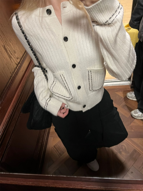 Kardiganski džemper — slim fit, okrugli ovratnik, dugi rukavi, smjesa akrila i elastana
