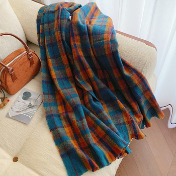 Дамски зимен шал, изкуствен кашмир, полиестер, каре модел, топло през зимата