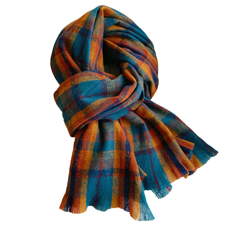 Дамски зимен шал, изкуствен кашмир, полиестер, каре модел, топло през зимата