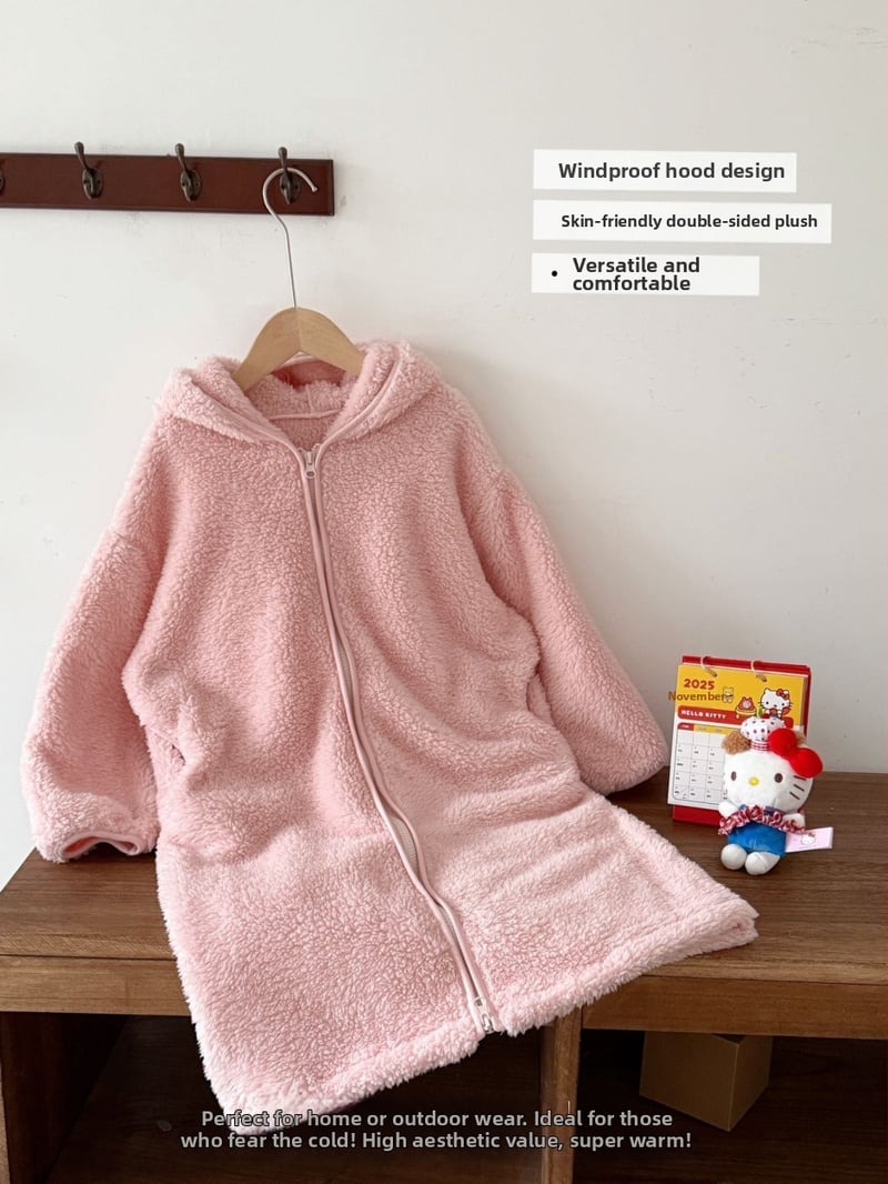 Детски плюшен гащеризон за спане с качулка – двустранен, обратим, унисекс, зимен дълъг дизайн, 100% полиестер