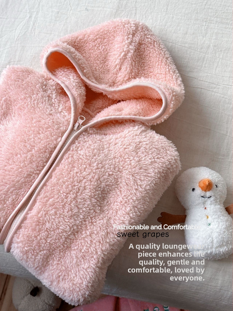 Детски плюшен гащеризон за спане с качулка – двустранен, обратим, унисекс, зимен дълъг дизайн, 100% полиестер