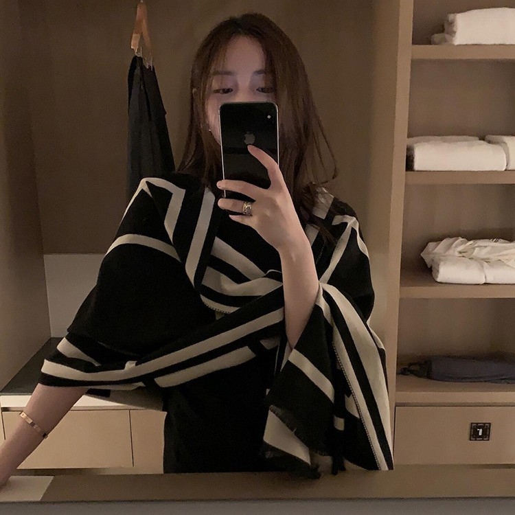 Двустранен шал от имитационен кашмир за жени, warp-плетение, топъл и дебел, смес памук и полиестер