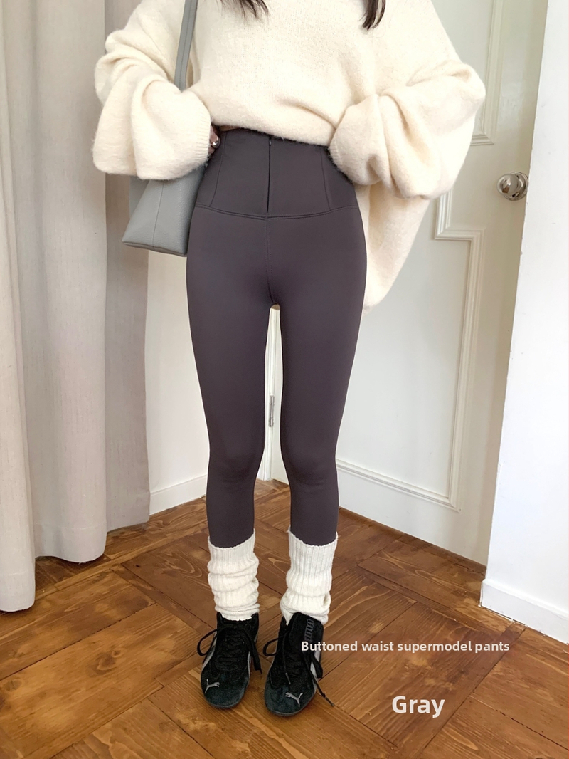 Ženske leggings s zatvaračem za kontrolu trbuha, Sharkskin materijal, flis unutarnja podstava, visokim pojasom, učinak mršavljenja i podizanje stražnjice, za jesen-zimu 2025