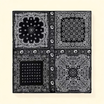 Mulberry silk kvadratni šal – Four Corner Cashew uzorak, satenski završetak, tisak, ljeto 2024