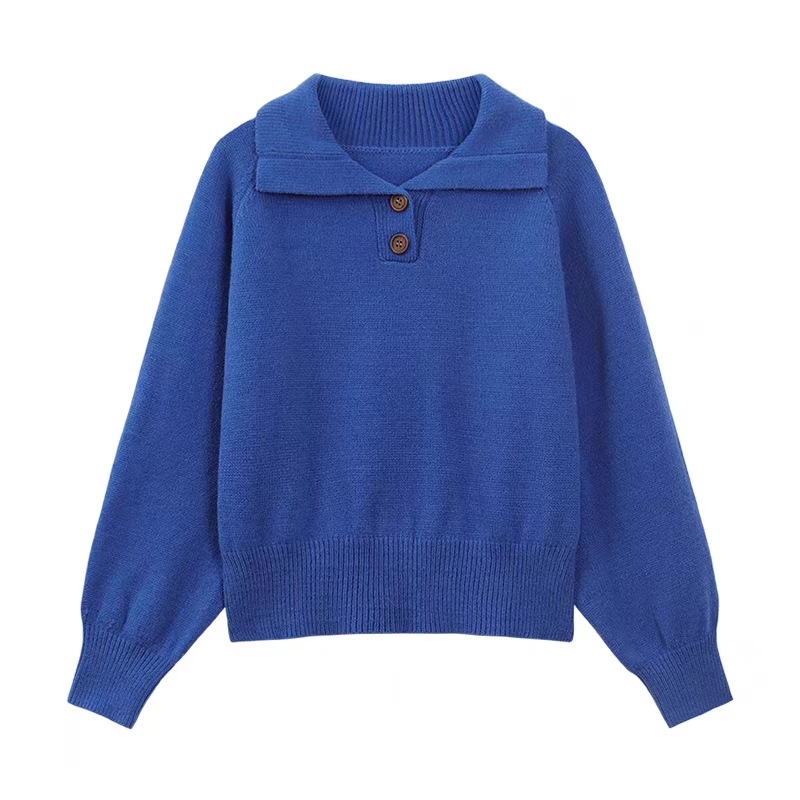 Női polo galléros pulóver viszkóz anyagból, lazított szabás, hosszú ujjú, utcai stílus