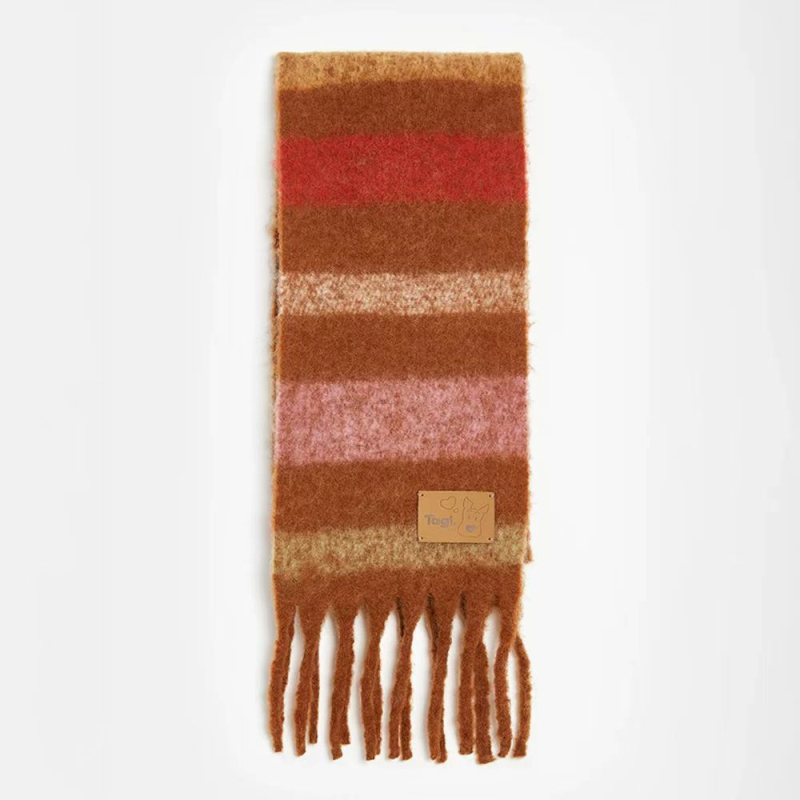 Вълнен микс шал с райета и пискюли, винтидж литературен стил, зимен 2025, антистатичен и топъл