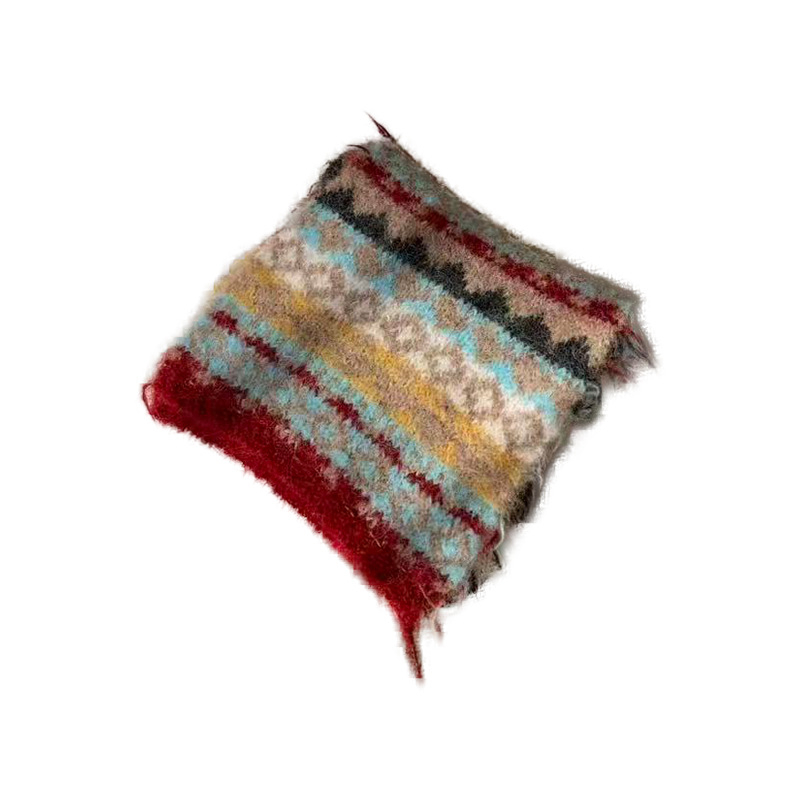 Ženski šal za vrat u korejskom stilu s retro Fair Isle uzorkom, debeli pleteni šalom za zimu (Način tkanja: warp knitting; Sastav tkanine: vunena smjesa; Sezona: zima; Srednja duljina)