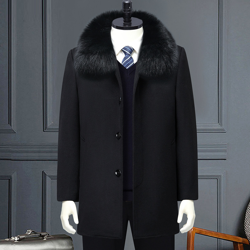 Palton de iarnă din lână, cu căptușeală detașabilă din puf, lungime medie, nasturi pe un rând, detalii jacquard