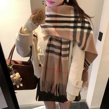 Шал с британски стил и каре за жени — плюшена материя, warp-knitting, зима, поддържа топлината