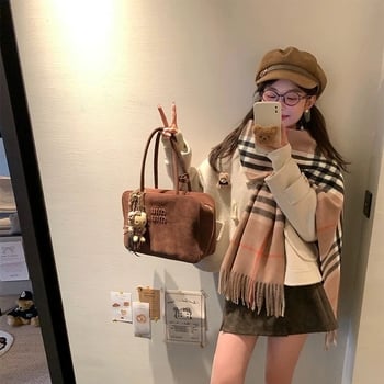 Шал с британски стил и каре за жени — плюшена материя, warp-knitting, зима, поддържа топлината