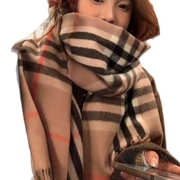 Шал с британски стил и каре за жени — плюшена материя, warp-knitting, зима, поддържа топлината
