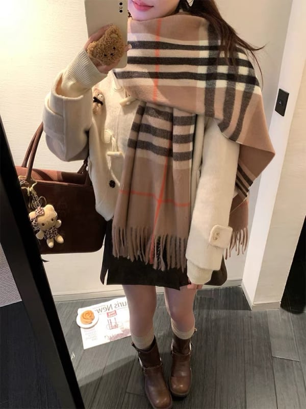 Шал с британски стил и каре за жени — плюшена материя, warp-knitting, зима, поддържа топлината