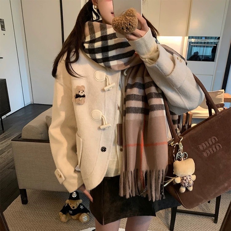 Шал с британски стил и каре за жени — плюшена материя, warp-knitting, зима, поддържа топлината