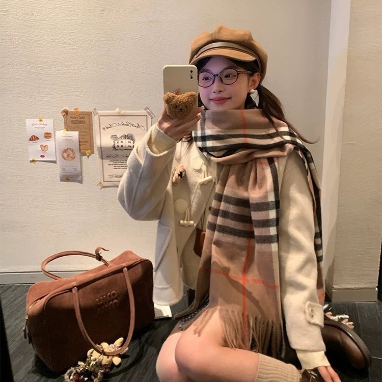 Шал с британски стил и каре за жени — плюшена материя, warp-knitting, зима, поддържа топлината