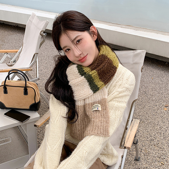 Warp-knit вълнен шал, топъл зимен аксесоар с райета, есен 2023