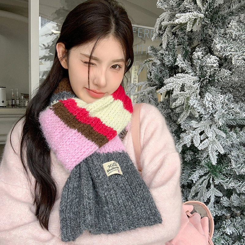 Warp-knit вълнен шал, топъл зимен аксесоар с райета, есен 2023