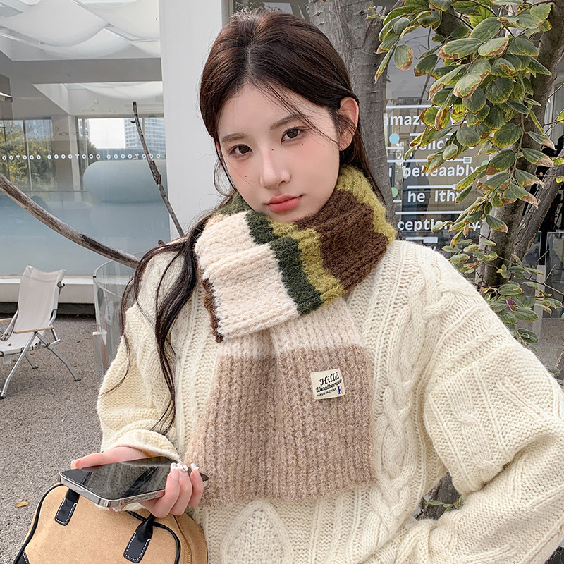 Warp-knit вълнен шал, топъл зимен аксесоар с райета, есен 2023