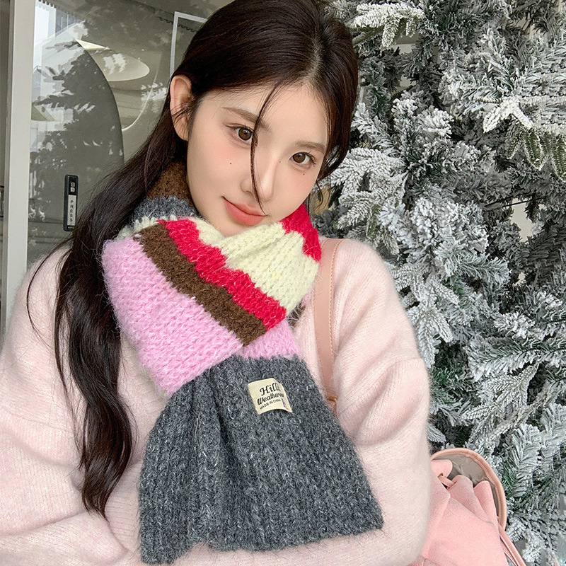 Warp-knit вълнен шал, топъл зимен аксесоар с райета, есен 2023