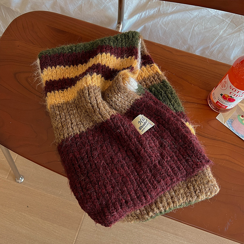 Warp-knit вълнен шал, топъл зимен аксесоар с райета, есен 2023
