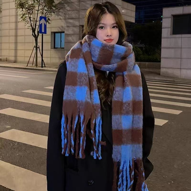 Шал от полиестер с каре, плътна тъкан, топъл, модел H25622