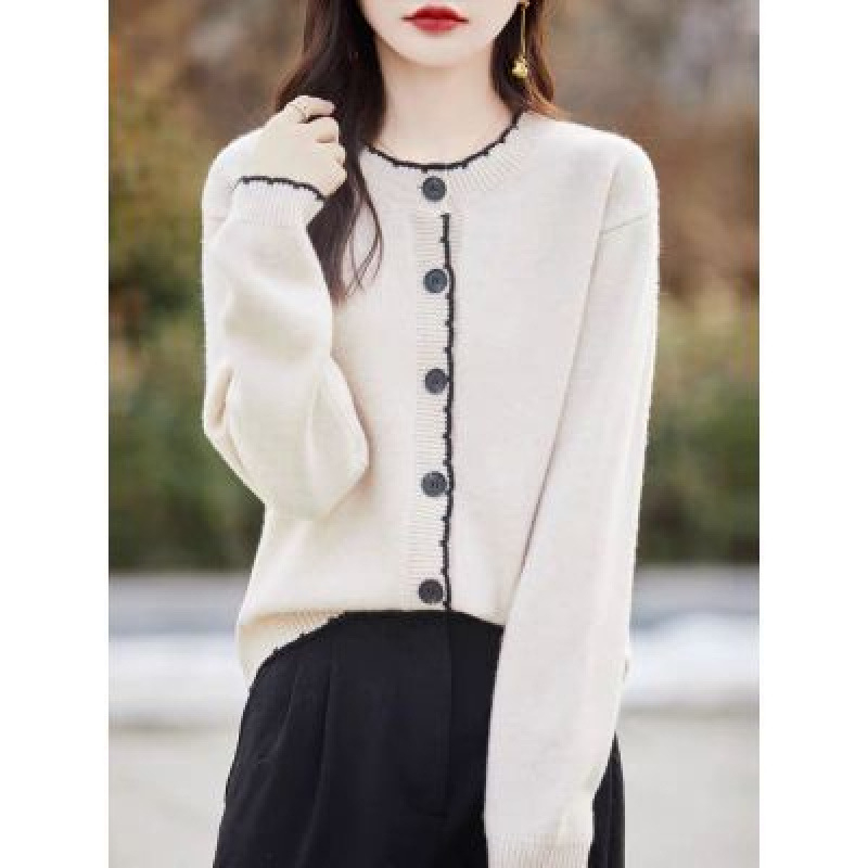 Cardigan od poliesterskog pletiva, okrugli izrez, dugi rukavi, osnovni gradski stil