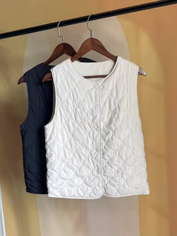 Елек без ръкави от 100% коприна Мулберри с подплата, лек и топъл, кръгло деколте, свободен силует, за есен-зима 2025